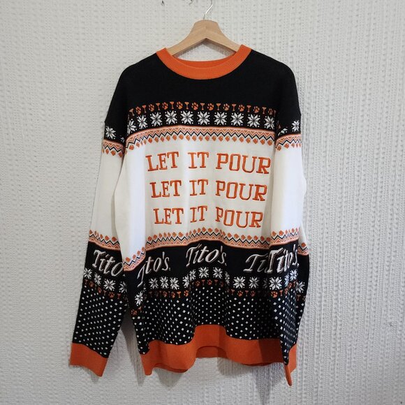 Tito's Vodka Let It Pour Ugly Christmas Sweater Orange Black White Size XXL Men - Picture 12 of 12